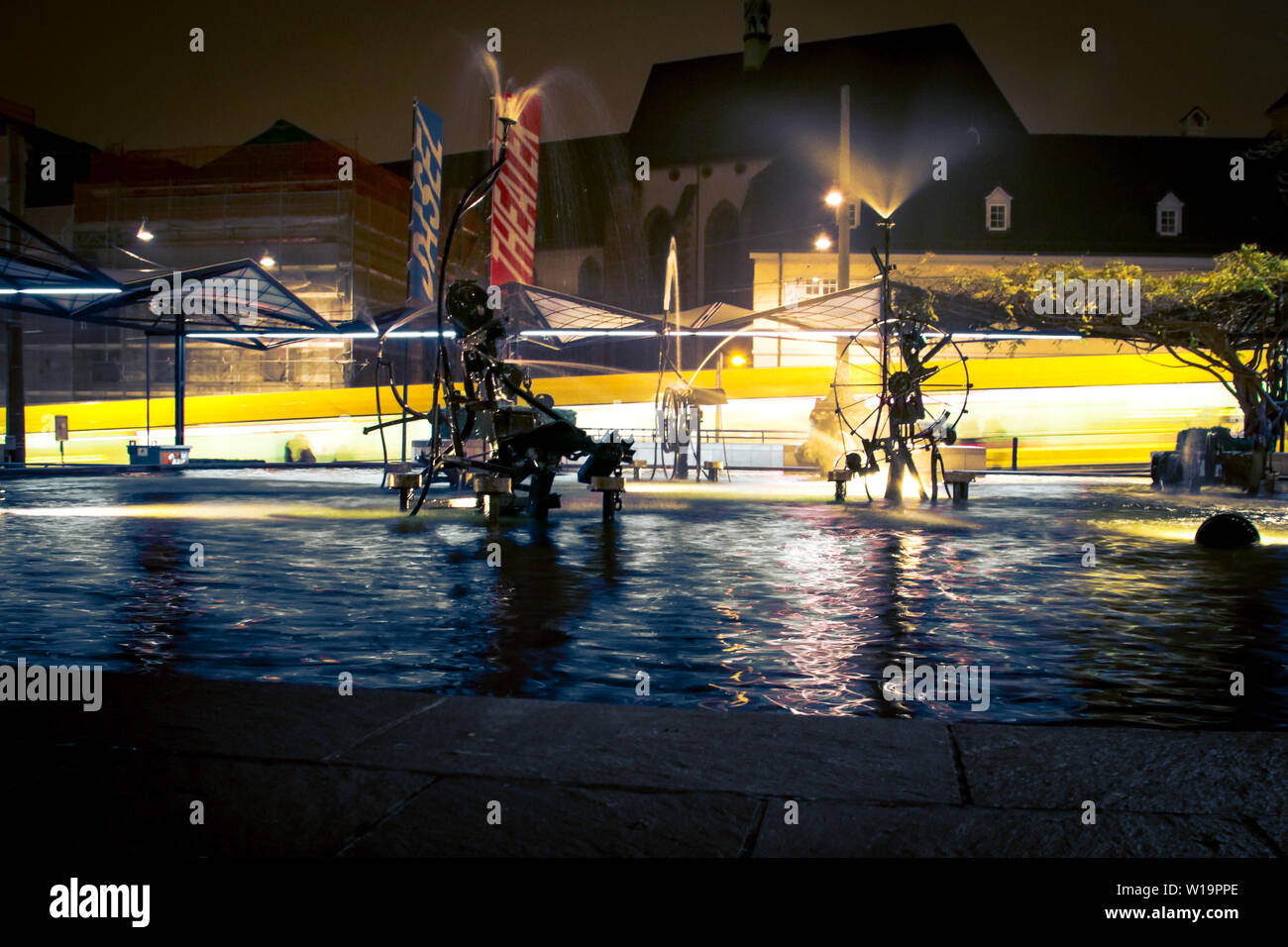 Tinguely Water Play Basel at night Stock Photo