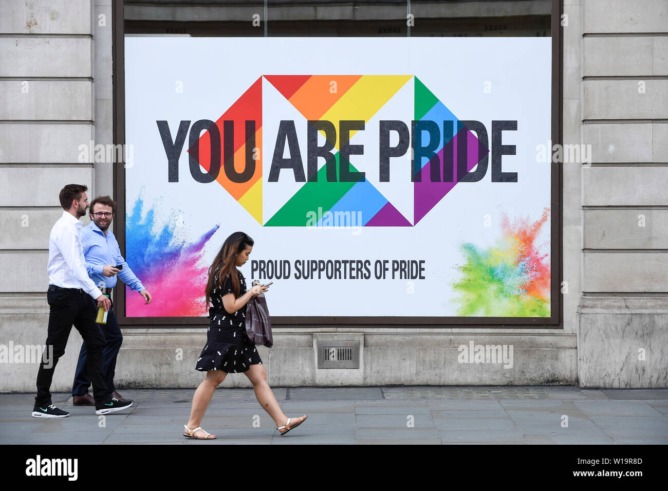 London Uk 1 July 19 The Hsbc Bank In Regent Street Is One Of Many Stores In The Capital S West End Whose Exteriors Are Decorated In Rainbow Colours In Support Of Pride