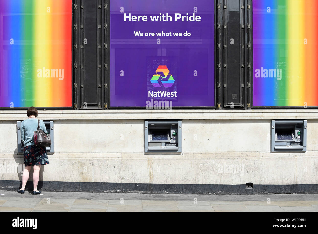 London Uk 1 July 19 The Natwest Bank In Regent Street Is One Of Many Stores In The Capital S West End Whose Exteriors Are Decorated In Rainbow Colours In Support Of Pride