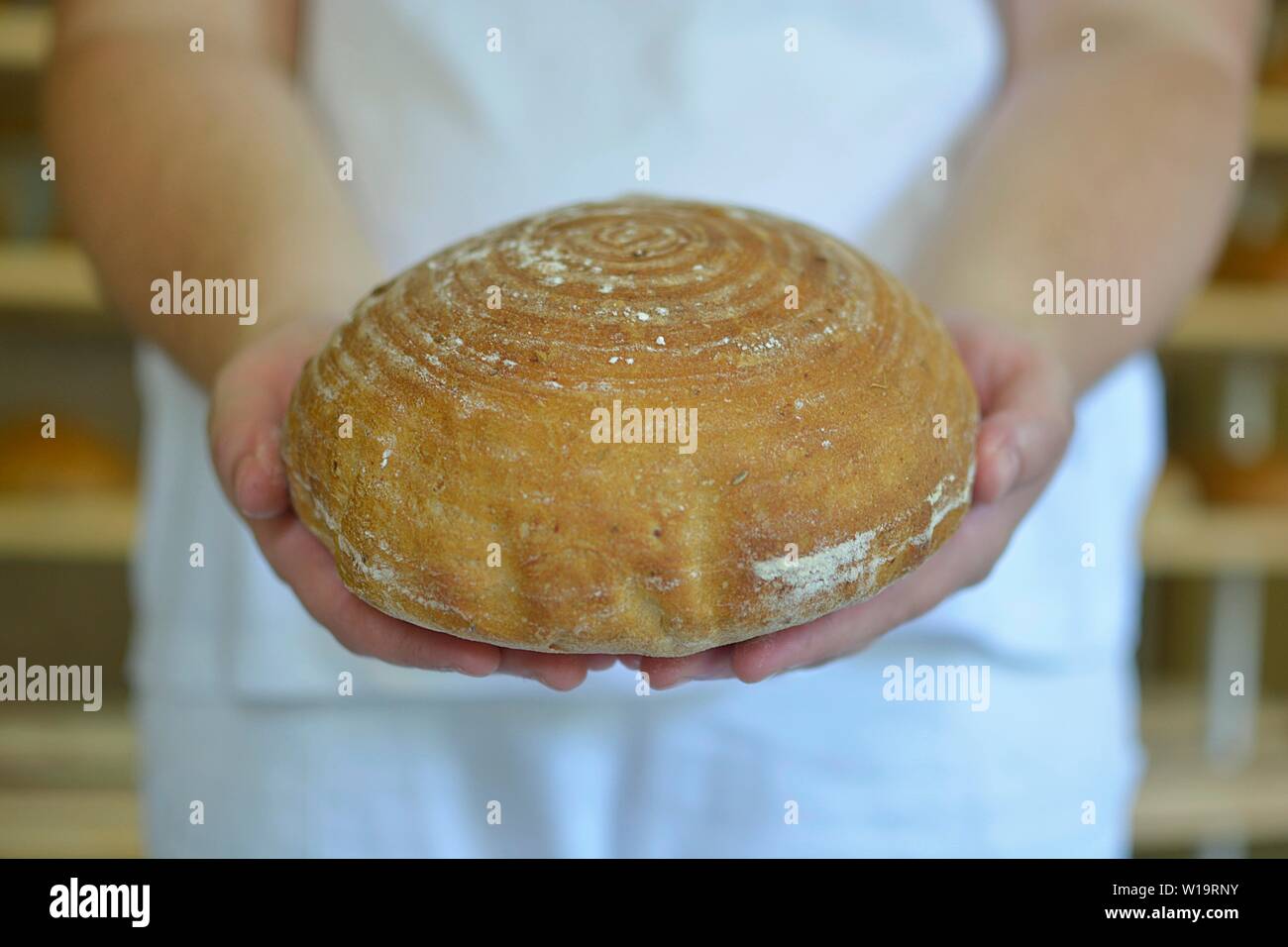 baked bread in a traditional oven Stock Photo