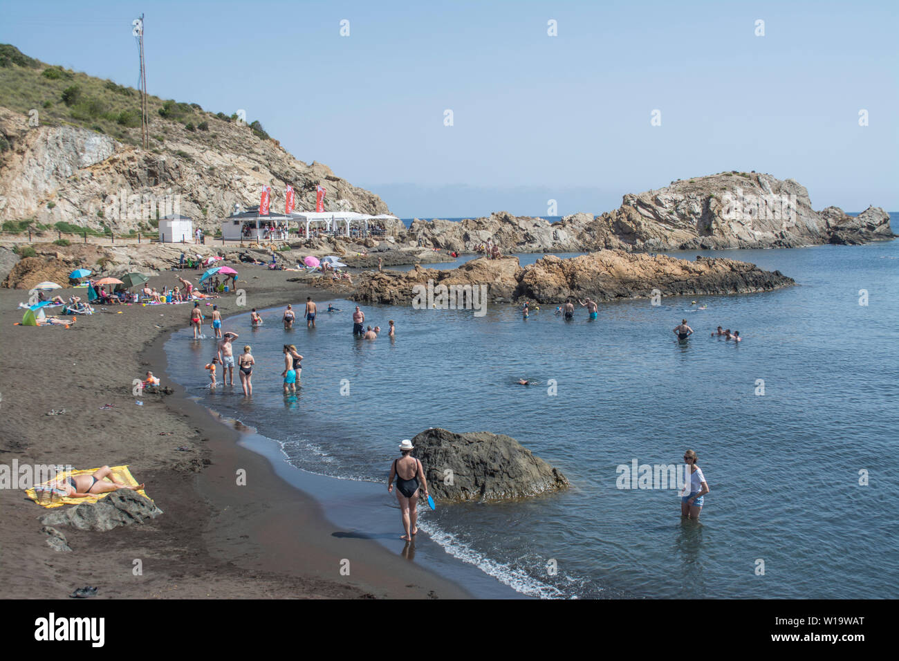 Black sand beach at Portman in Murcia, Spain Stock Photo - Alamy