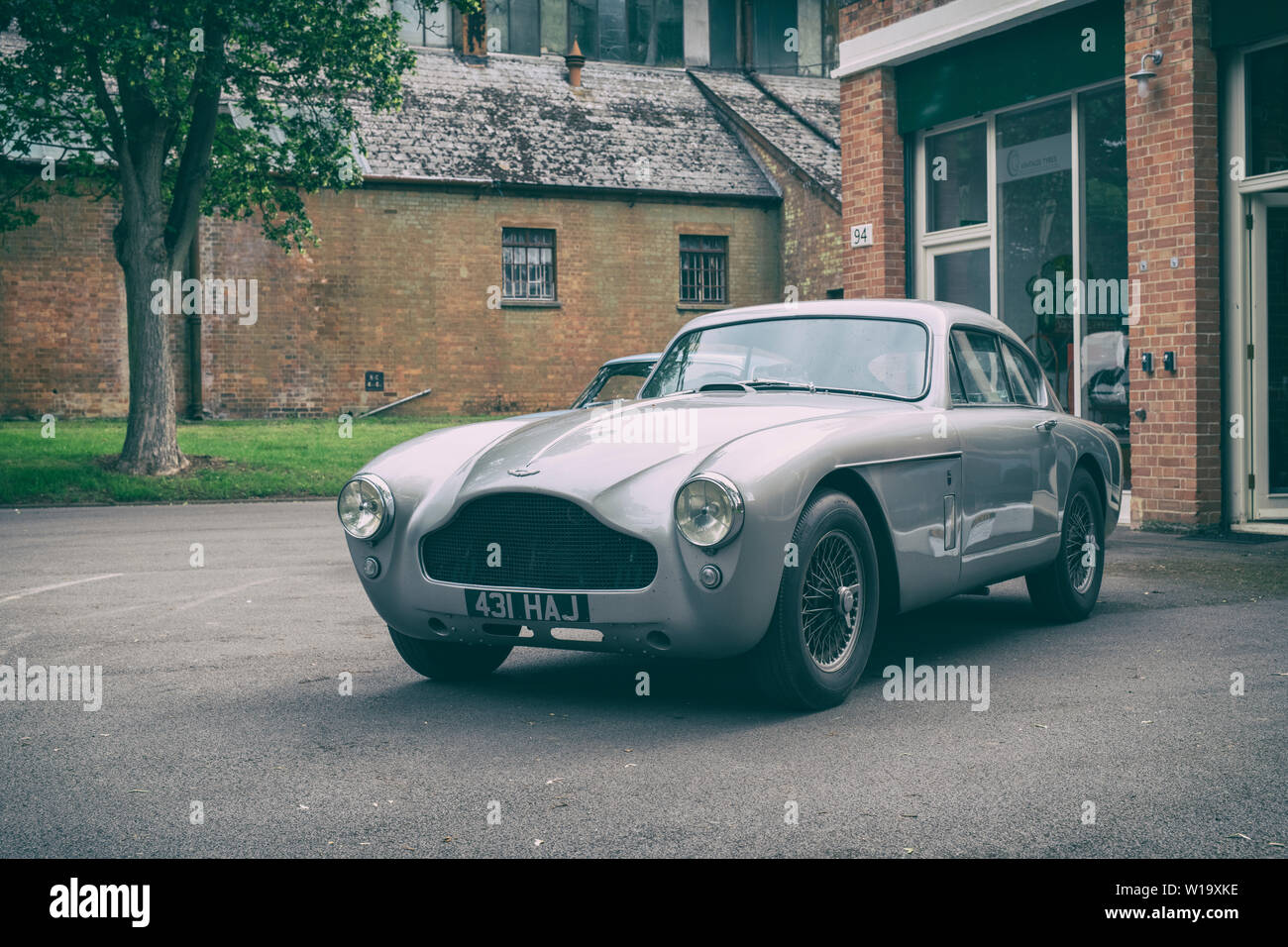1958 Aston Martin DB2 4 Mk III at Bicester Heritage Centre super scramble event. Bicester, Oxfordshire, England. Vintage filter applied Stock Photo