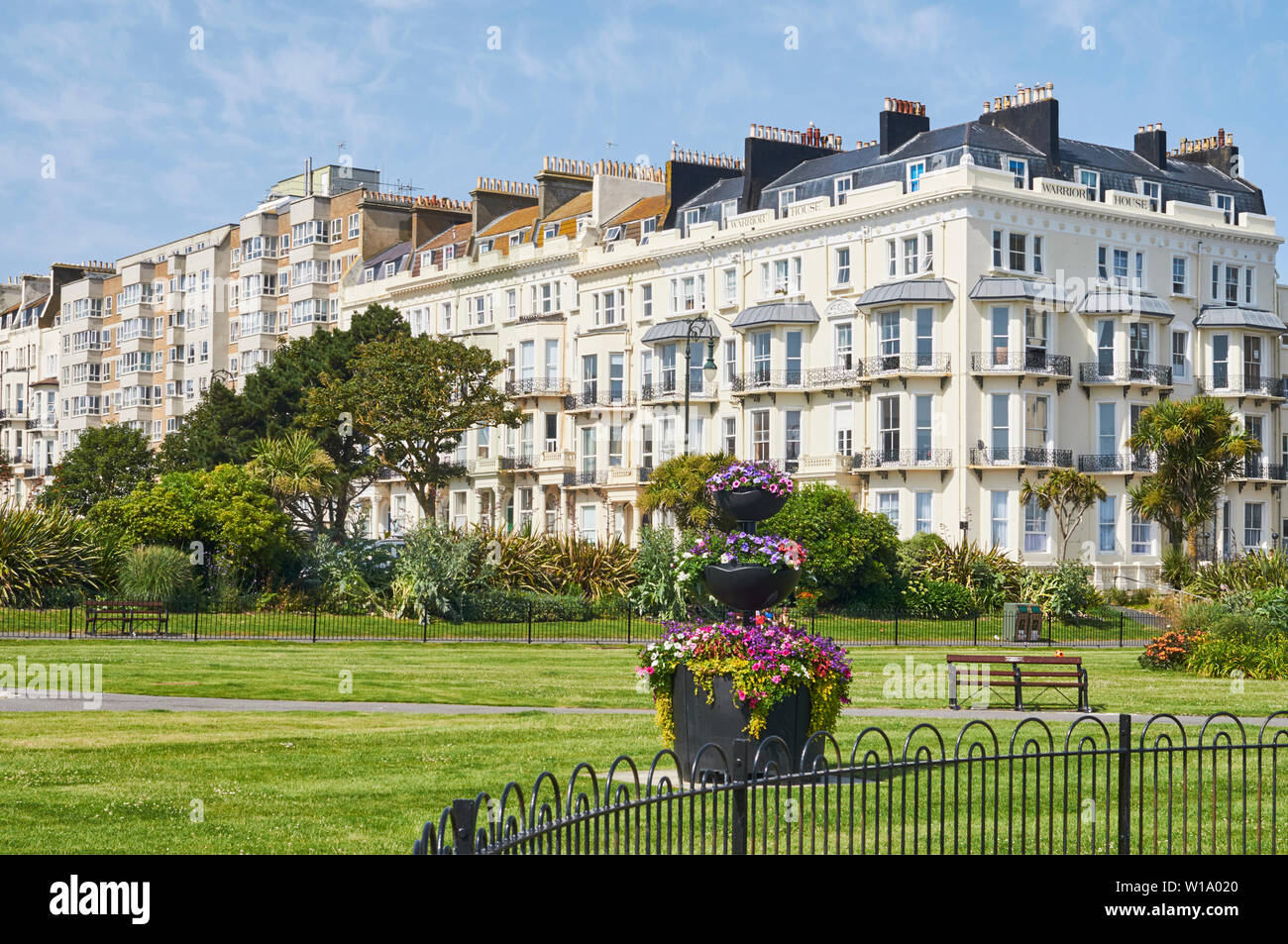 Victorian terraces and gardens at Warrior Square, St Leonards On Sea, East Sussex, on the South Coast of England Stock Photo