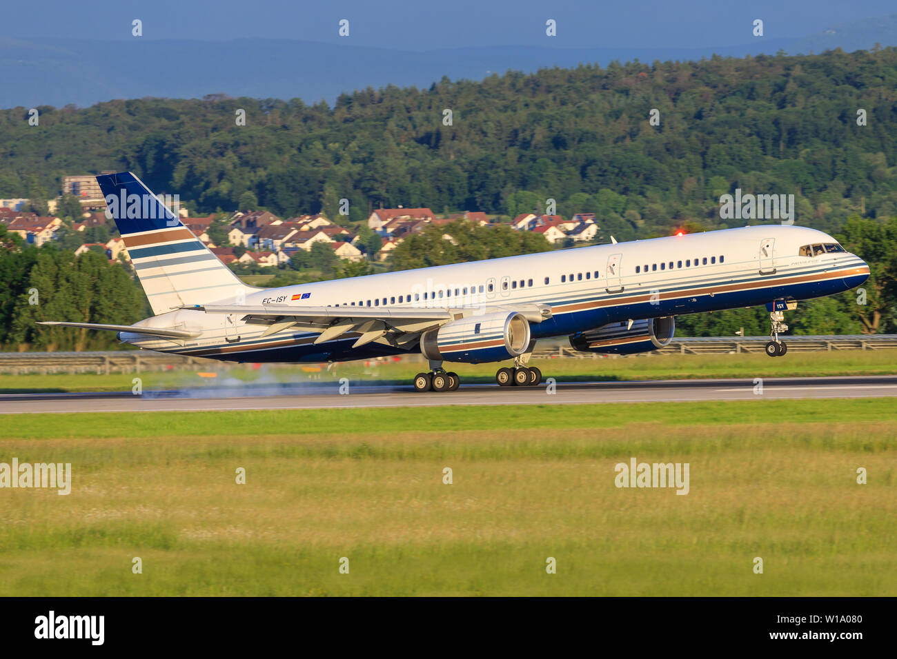 Stuttgart/Germany August 22, 2019: Privilege Style Boeing 757-200 at Stuttgart Airport. Stock Photo