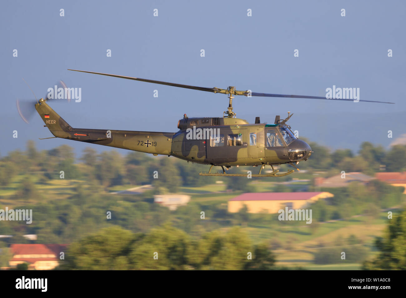 Stuttgart/Germany August 22, 2019:  UH-1 HUEY from German Air Force at Stuttgart Airport. Stock Photo