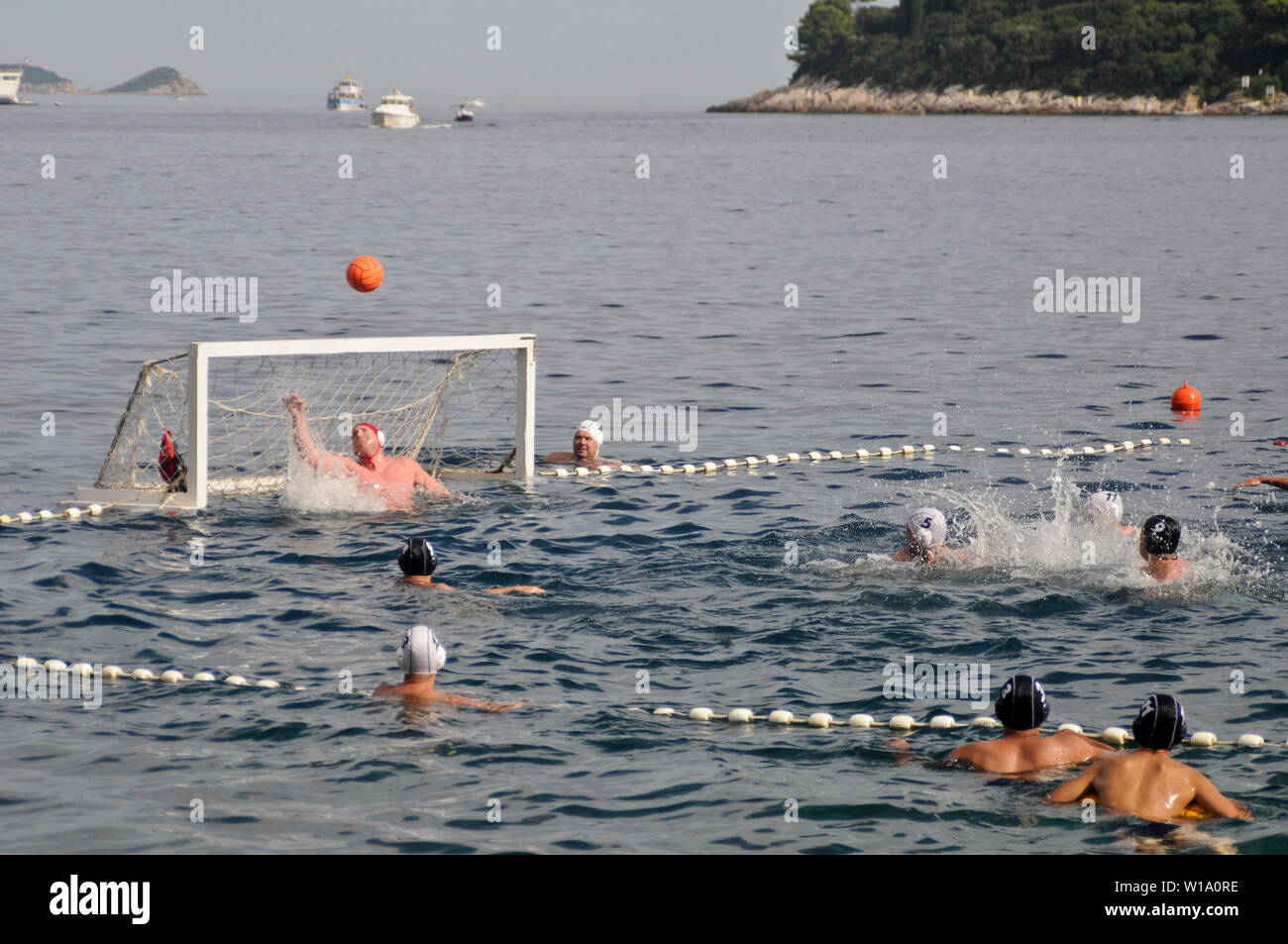 Water polo game in the Adriatic sea, Dubrovnik (Croatia) Stock Photo