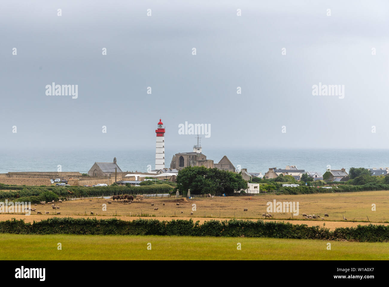 Pointe Saint Mathieu Lighthouse in Brittany, France. Cloudy day Stock ...