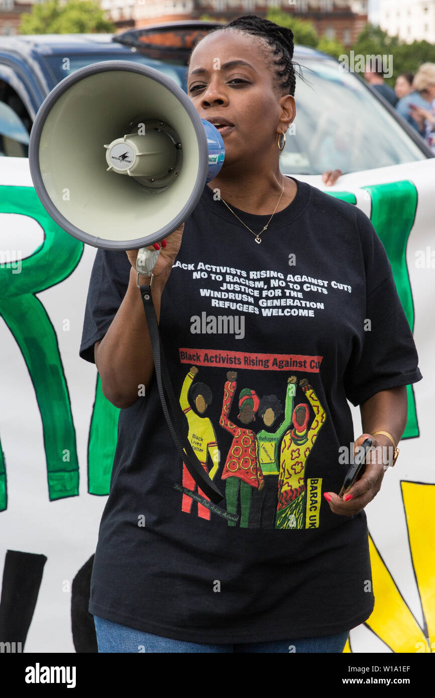 London, UK. 22 June, 2019. Campaigners from BAME Lawyers for Justice, comprised of Black Activists Rising Against Cuts (BARAC UK) and an umbrella of o Stock Photo