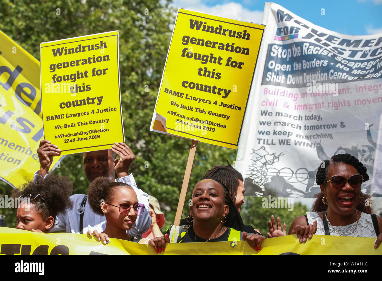 London, UK. 22 June, 2019. Campaigners from BAME Lawyers for Justice, comprised of Black Activists Rising Against Cuts (BARAC UK) and an umbrella of o Stock Photo