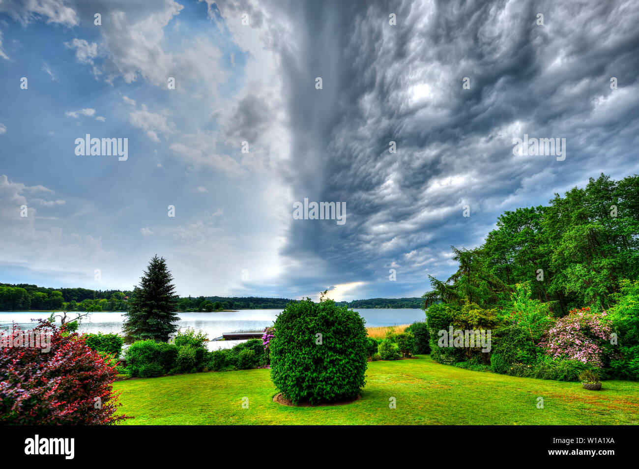 Thunderstorm in Poenitz am See, Germany, Europe Stock Photo