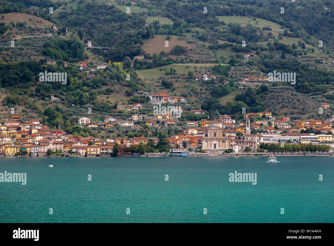 Lake Iseo and the village Sale Marasino. Italy Stock Photo