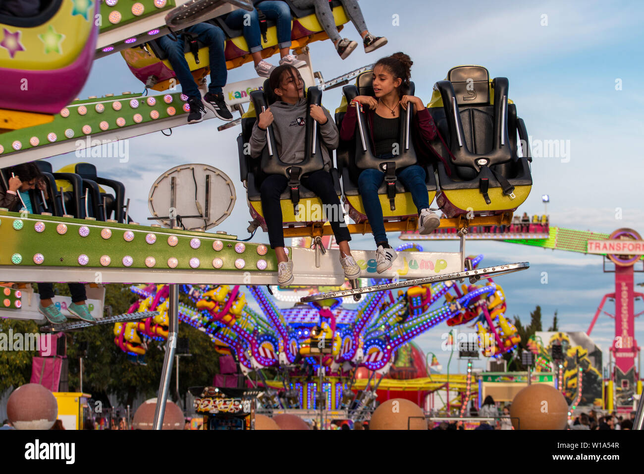 FARO, PORTUGAL - OCTOBER 2018: Fun fair event Santa Iria with games ...