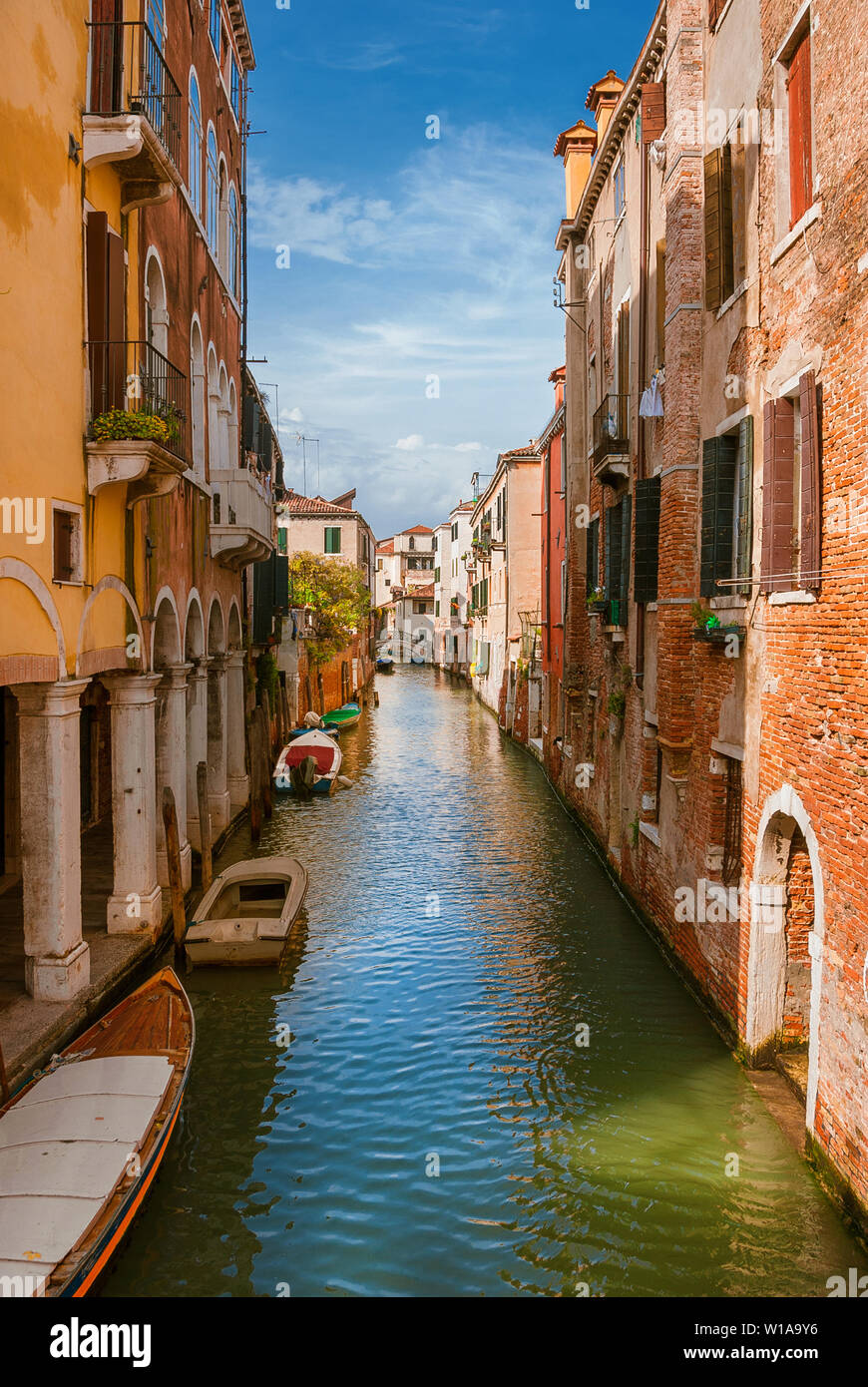 View of a characteristic Venice canal and old traditional houses Stock Photo