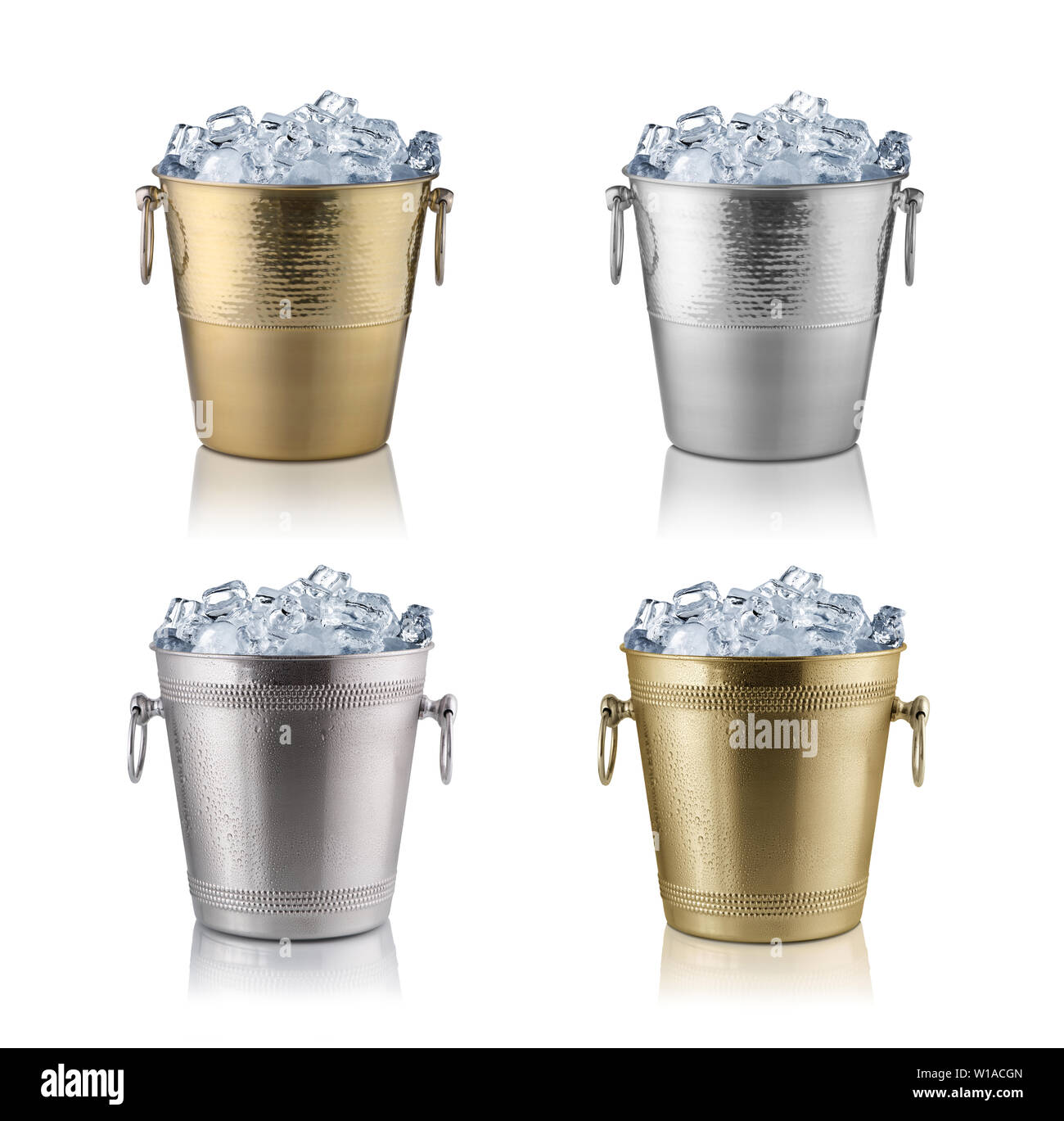 Champagne buckets full with ice. Isolated on white Stock Photo Alamy