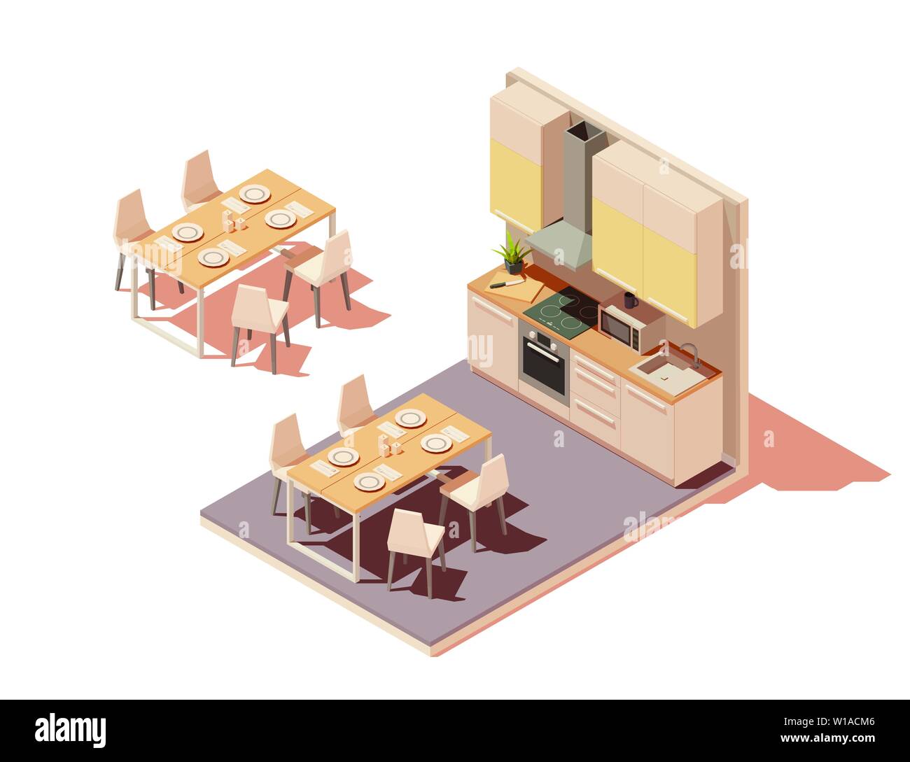 Vector isometric kitchen interior cross-section with island Stock Vector