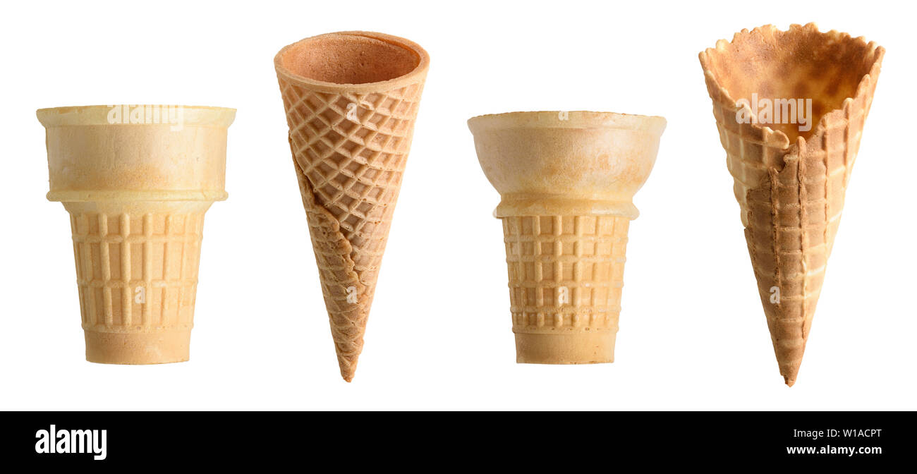 Collection of empty ice cream cone isolated on white background Stock Photo