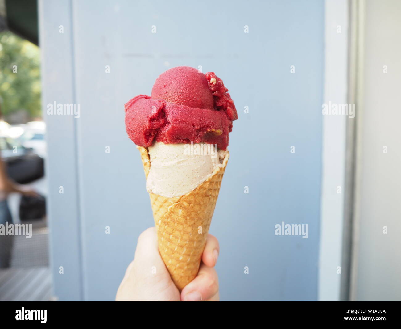 A vegan ice cream in Munich. Stock Photo
