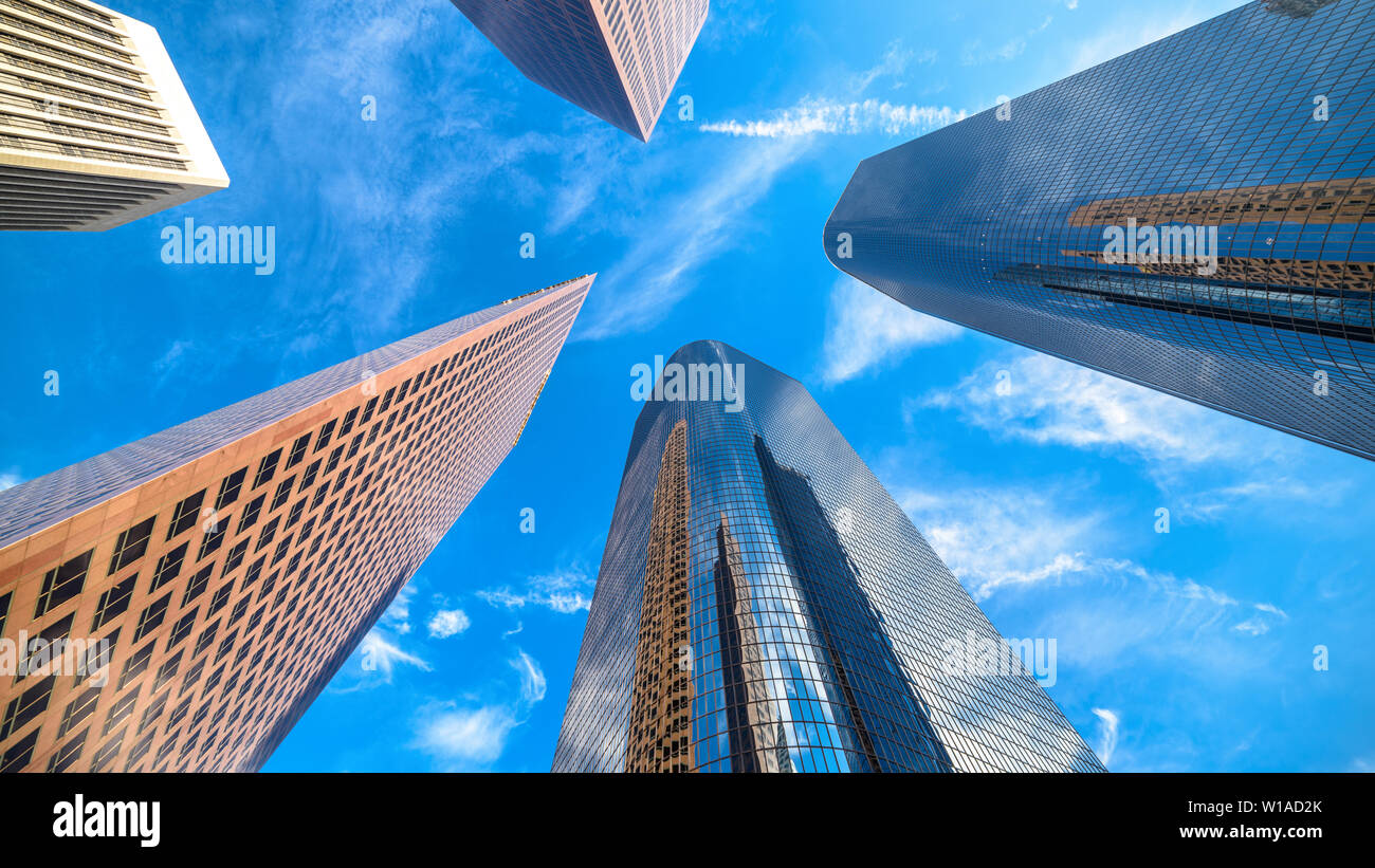 Downtown Los Angeles skyscrapers skyline at sunny day. Stock Photo