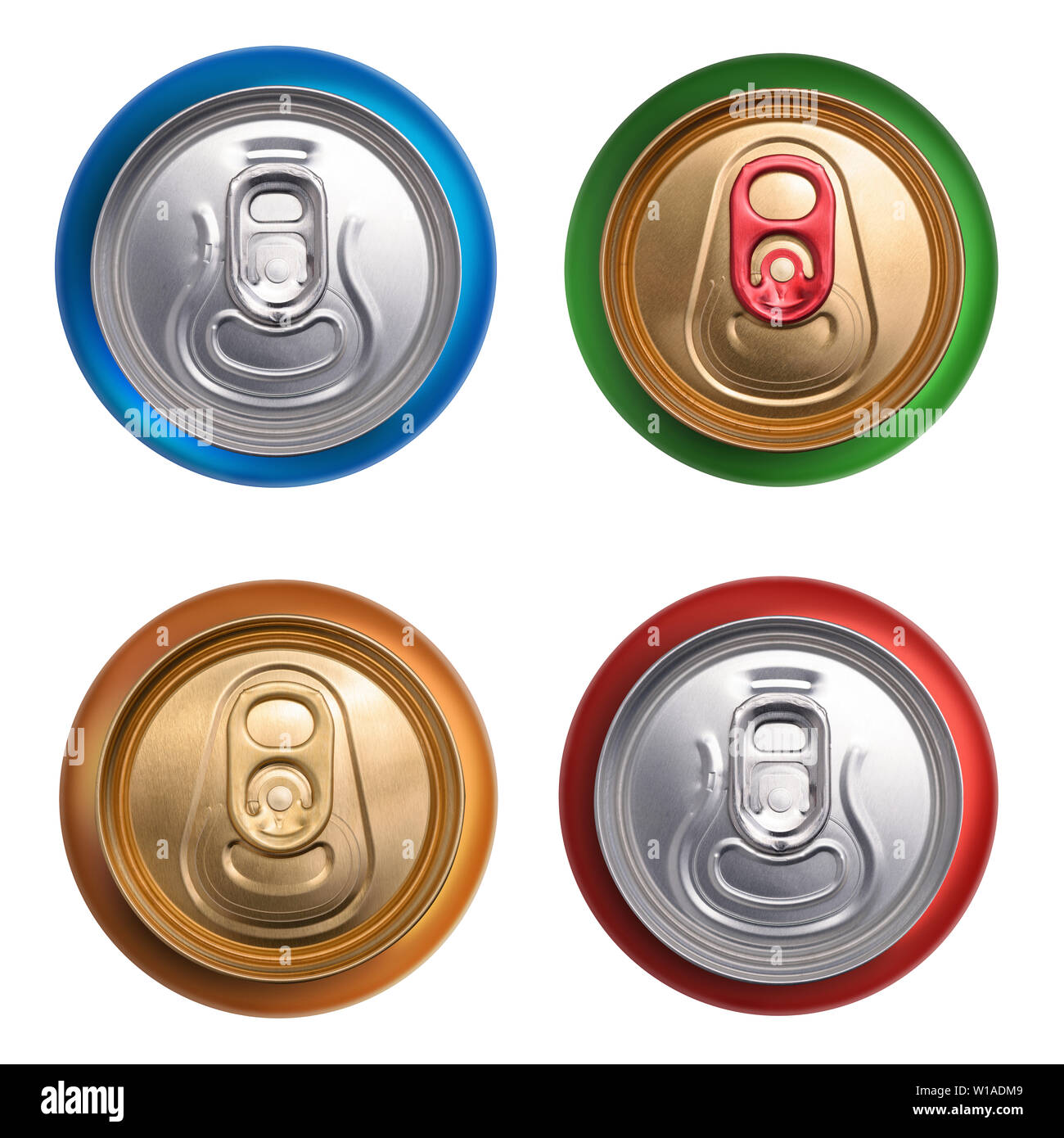 Set of drink cans. Top view isolated on white background Stock Photo