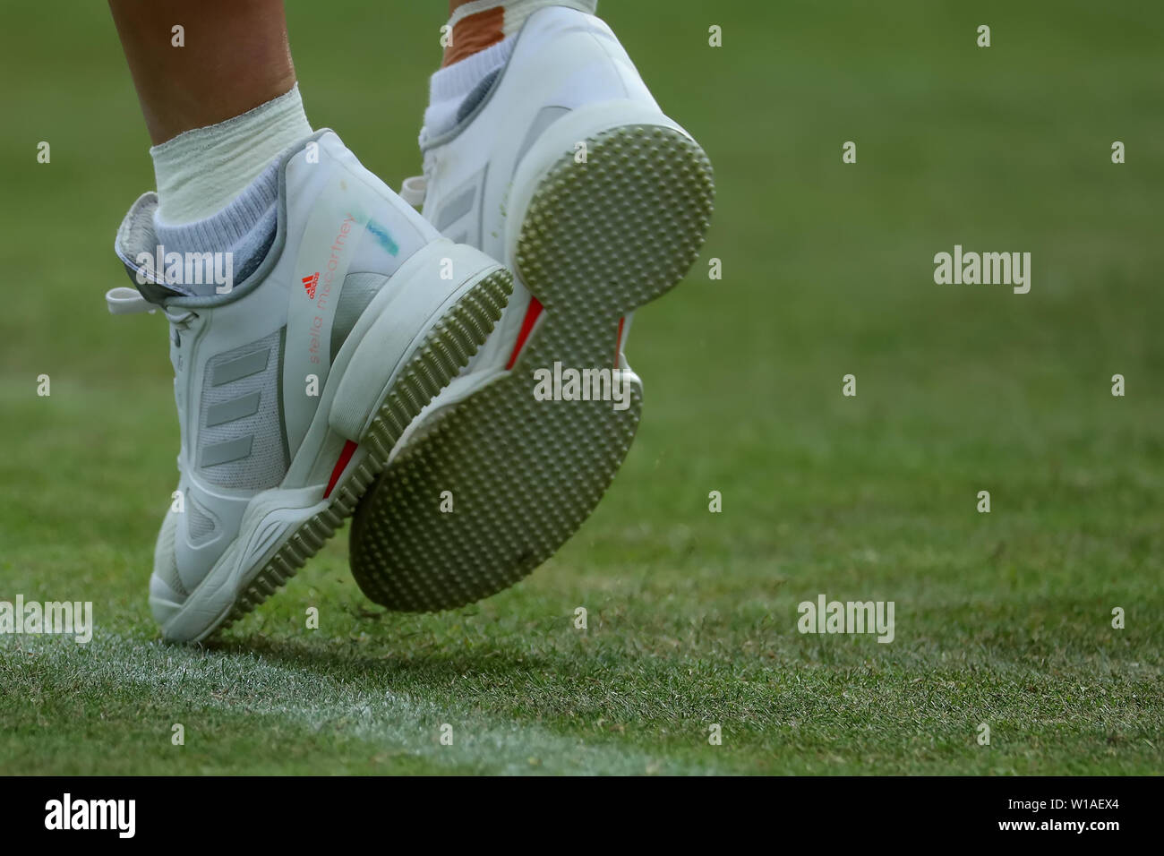 London, UK. 01st July, 2019. Wimbledon Tennis Tournament, Day 1; Caroline  Wozniacki (DEN) wears Stella Mccartney adidas shoes Credit: Action Plus  Sports Images/Alamy Live News Stock Photo - Alamy