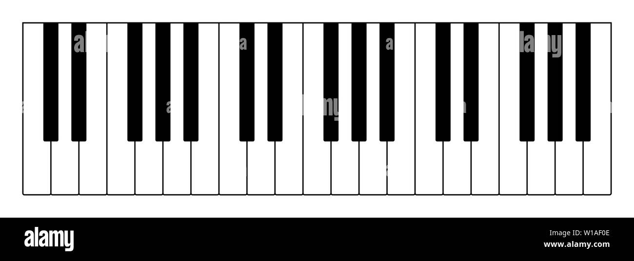 Three octaves on keyboard to play notes of Western musical scale. Twelve keys of an instrument. Stock Photo