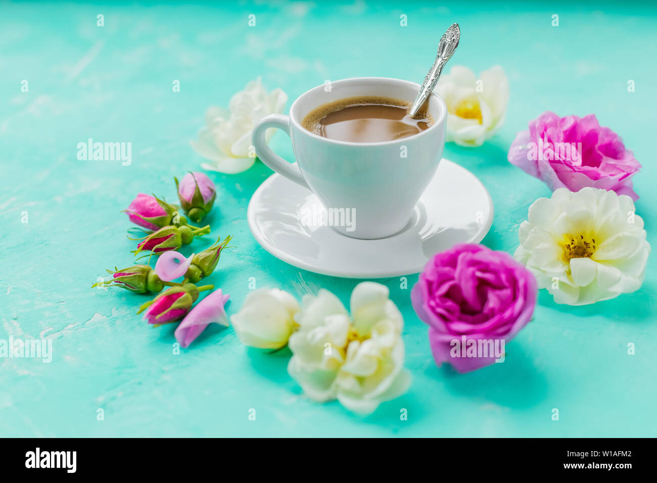 White roses coffee good morning hires stock photography and images Alamy