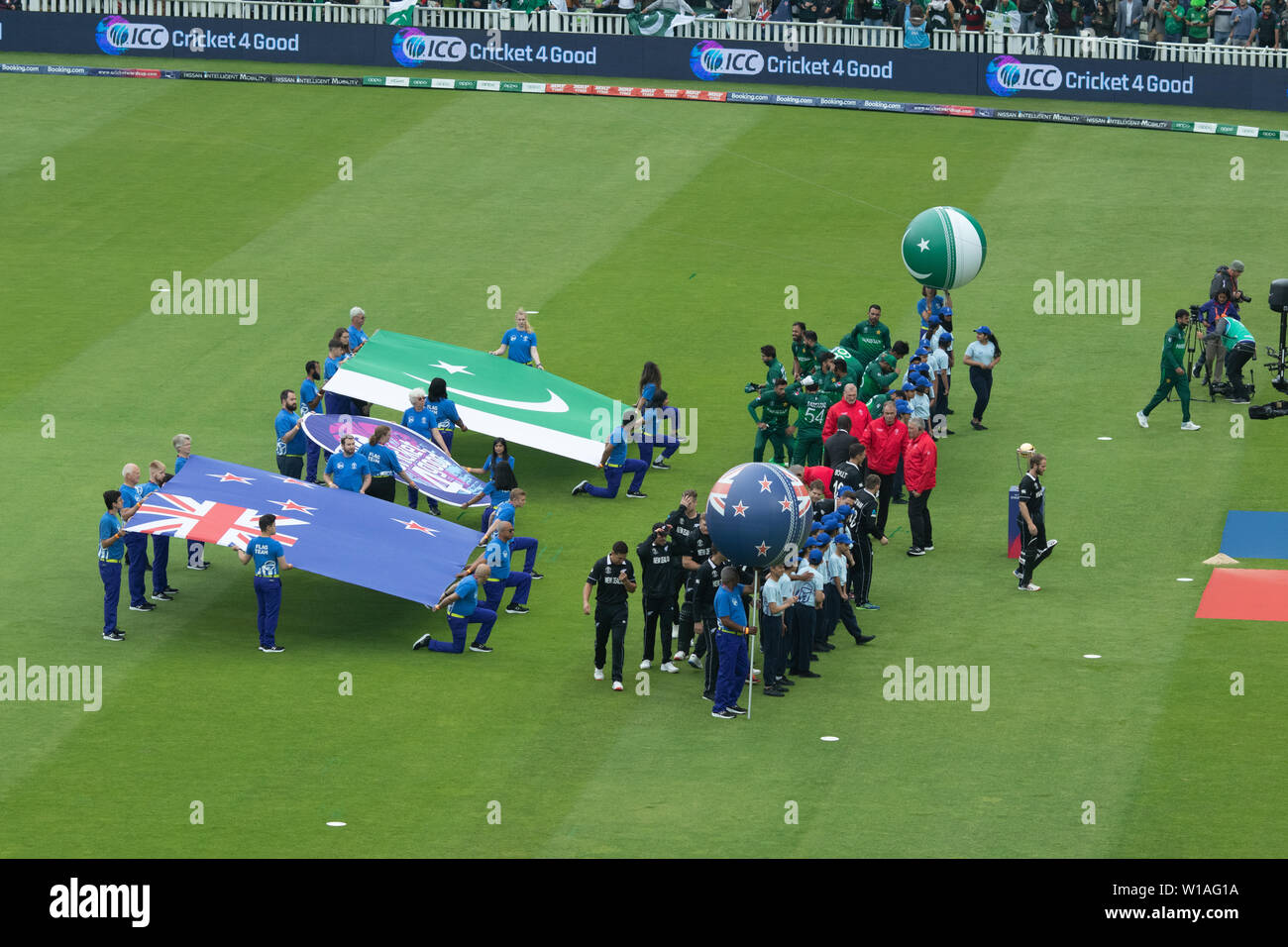 28th June 2019 Flag bearers parading the flags of New Zealand & Pakistan prior to the game