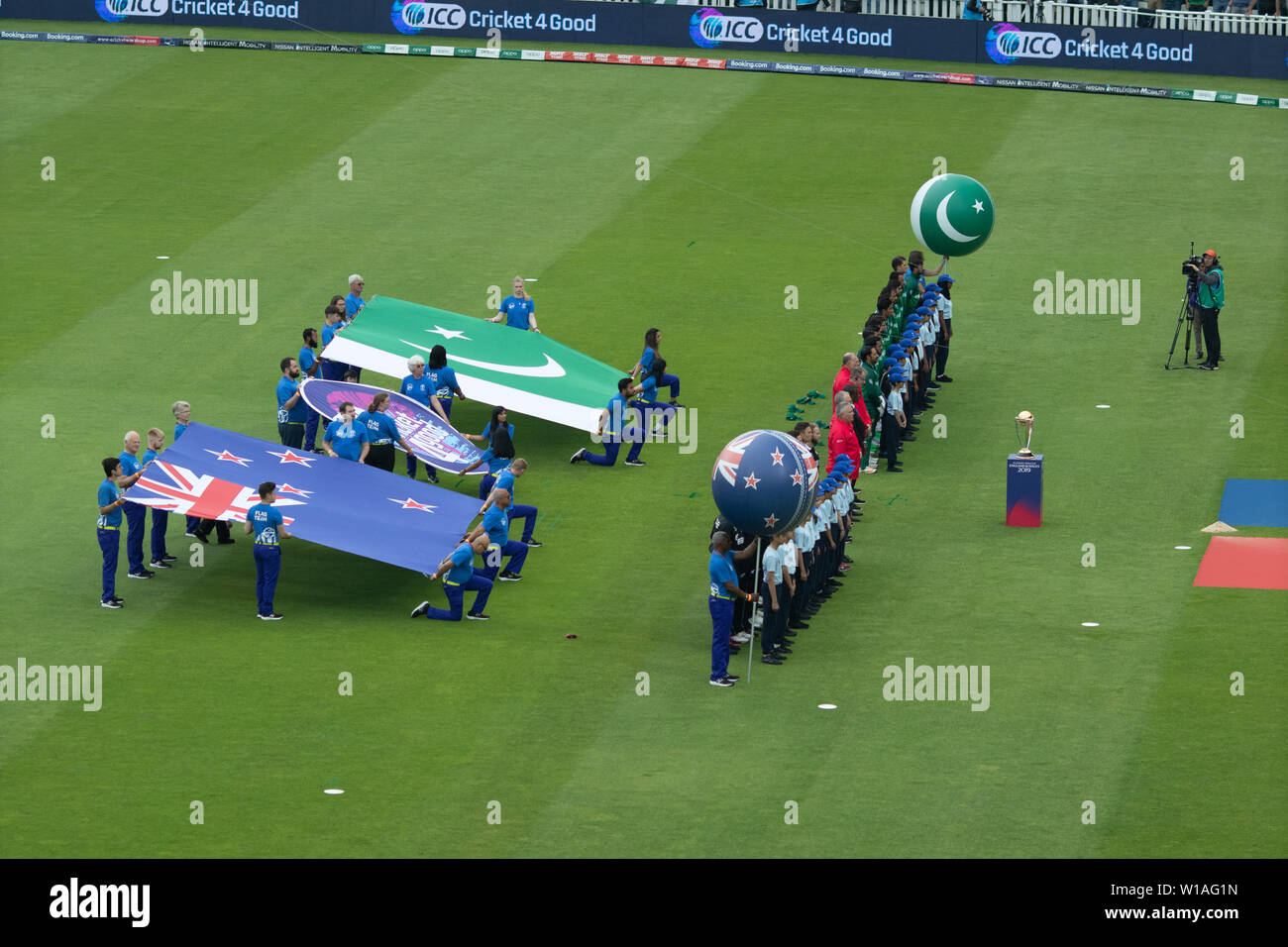 28th June 2019 Flag bearers parading the flags of New Zealand & Pakistan prior to the game
