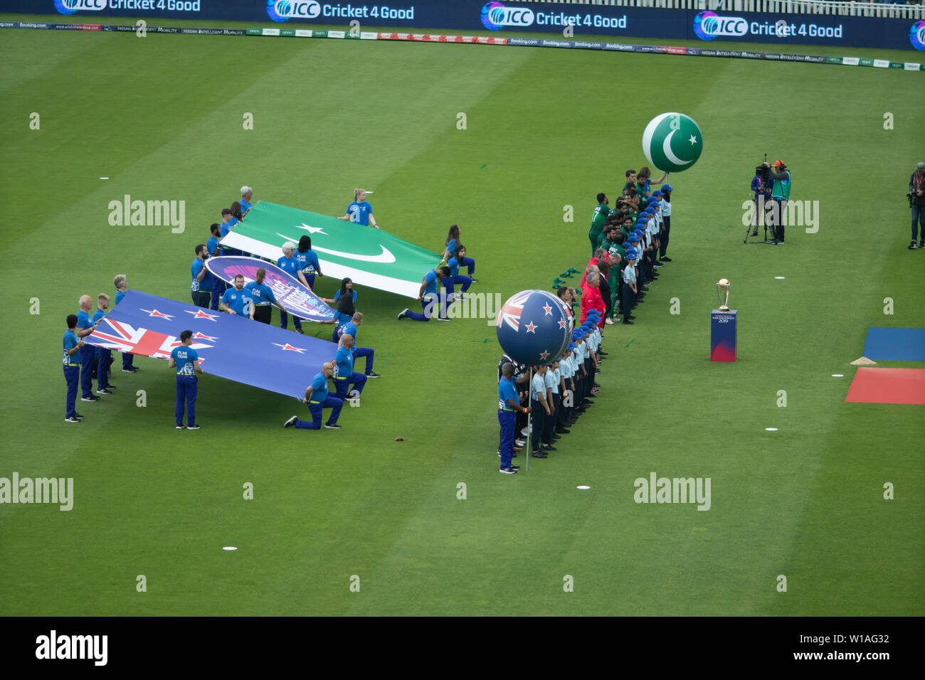 28th June 2019 Flag bearers parading the flags of New Zealand & Pakistan prior to the game