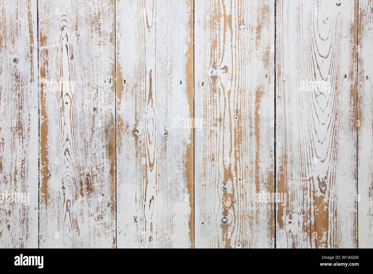 White wooden floorboards. Distressed worn floorboard background painted