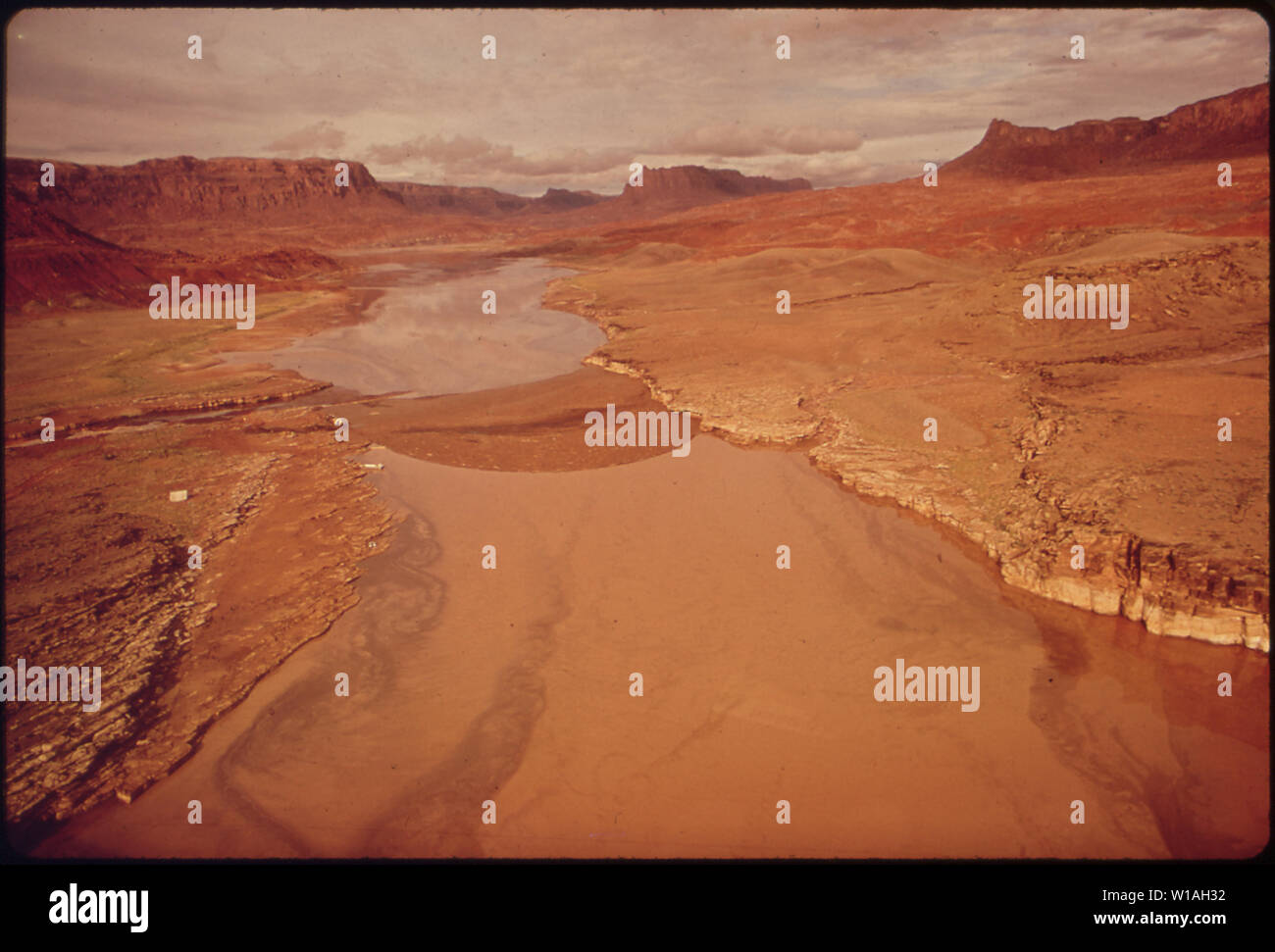 Aerial View Upstream Of Boom Site In Monument Valley Utah Where Oil Spill Into The San Juan River Was Contained Before Flooding Caused Overflow Of Oil And Debris Into Lake Powell To
