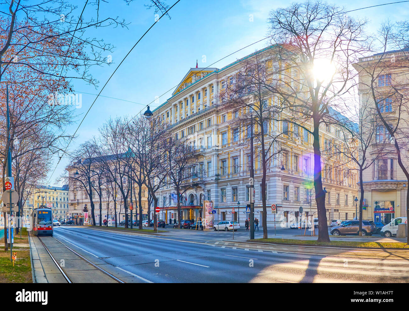 VIENNA, AUSTRIA - FEBRUARY 18, 2019: The beautiful building of luxury Hotel Imperial in Neo-Renaissance style located on Ringstrasse, on February 18 i Stock Photo