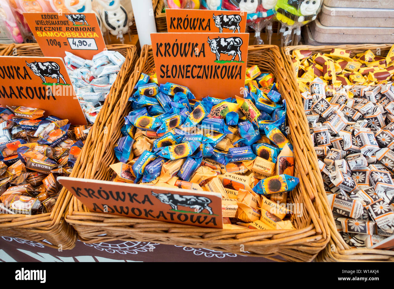 Traditional Polish Fudge Sweets " Krowka" on sweet stall in Krakow