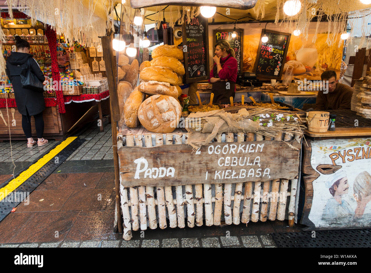 Home made bread stall with various fillings, Krakow Outdoor Market