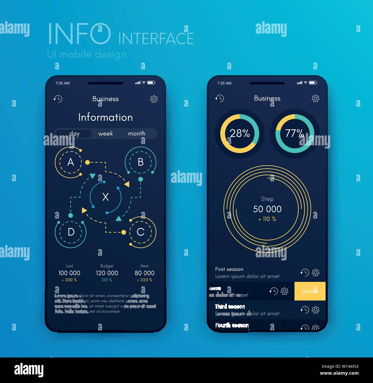 Vector graphics mobile infographics with three and four options. Template for creating mobile applications, workflow layout, diagram, banner, web Stock Vector