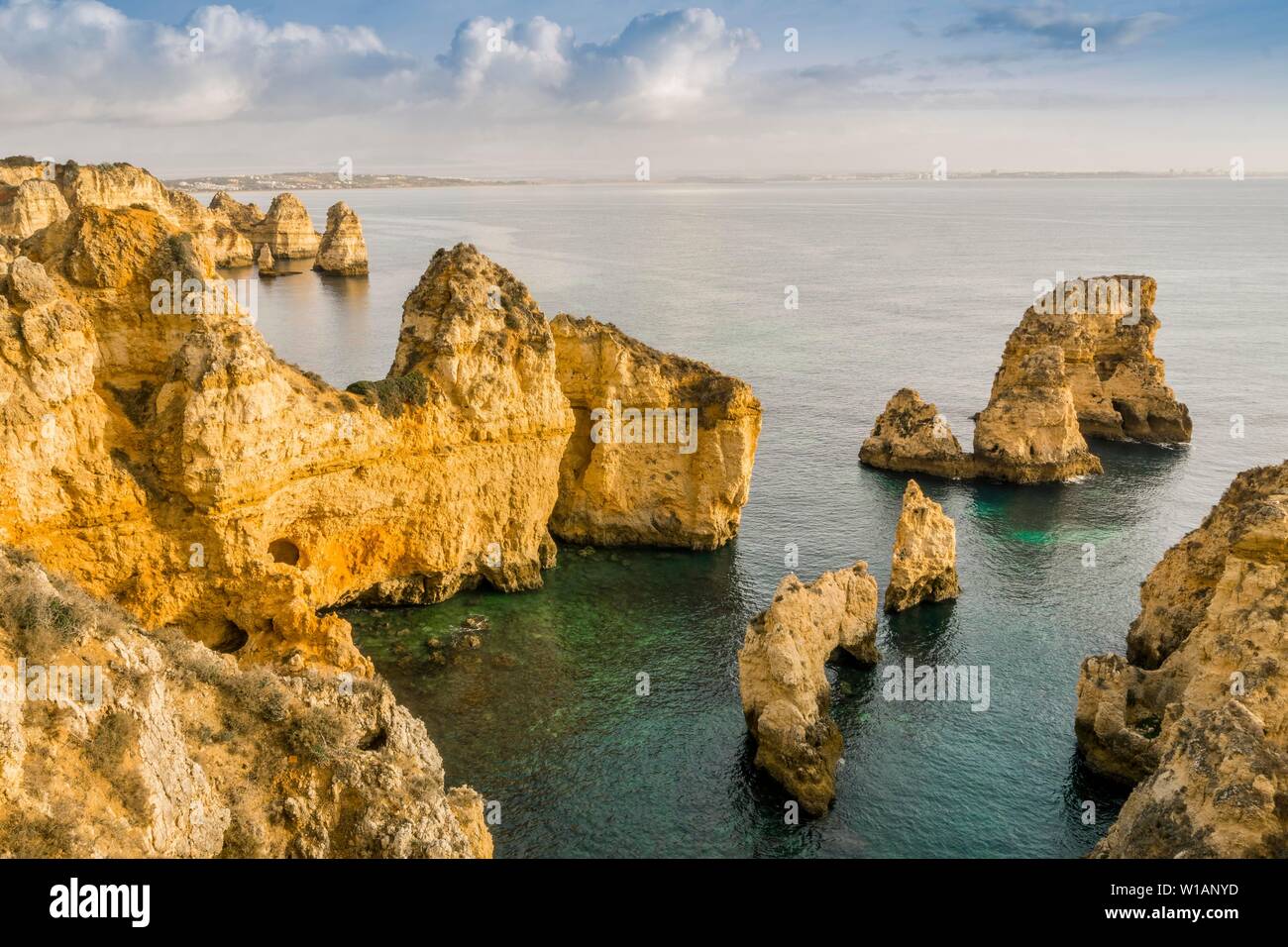 Rugged rocky coast, Ponta da Piedade, Atlantic Ocean, Lagos, Algarve, Portugal Stock Photo