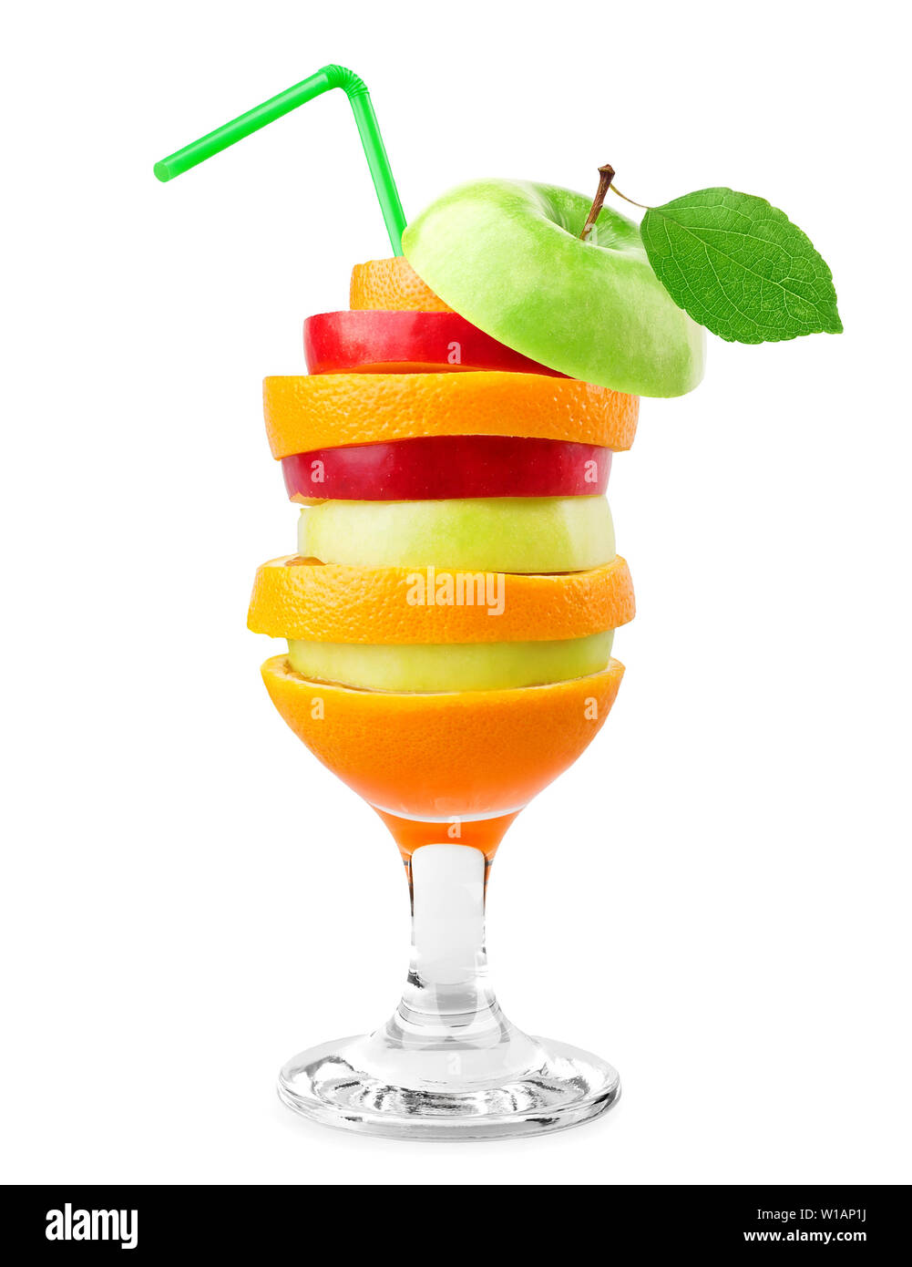 Mixed fruit. Stack of fruits on white background. Fruit cocktail. Stock Photo