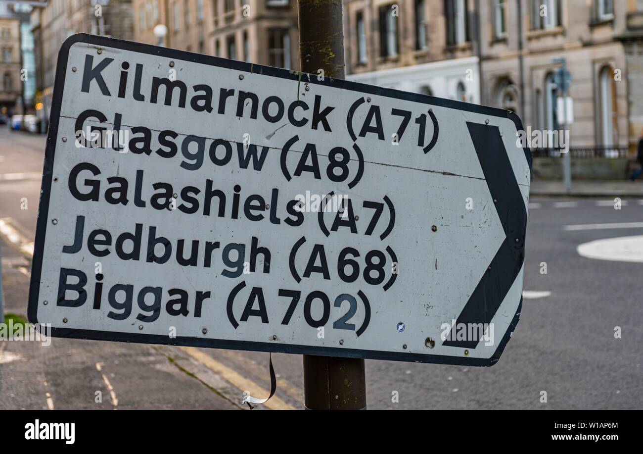 Sign post to various Scottish cities, Edinburgh, Scotland, Great Britain Stock Photo