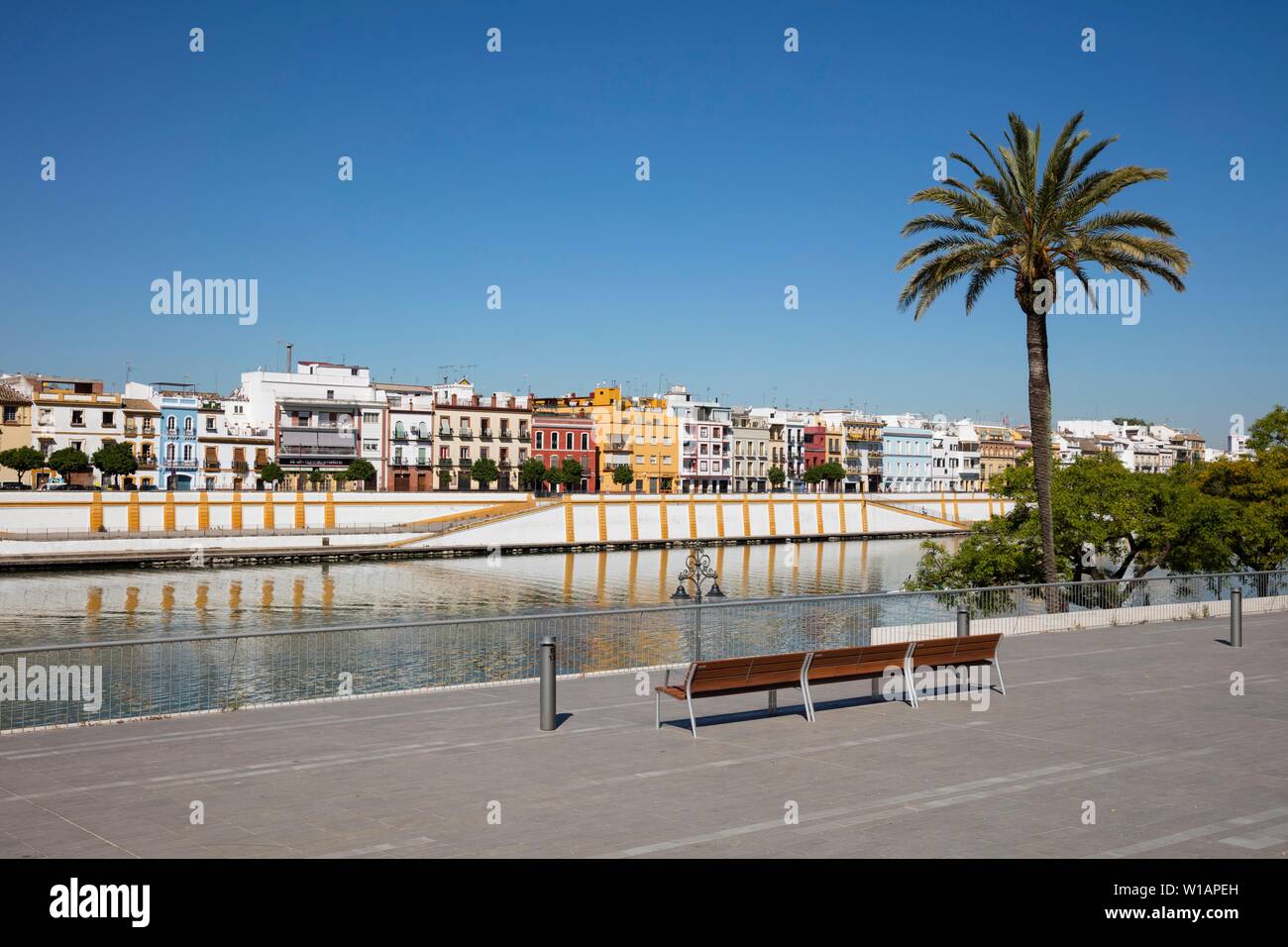 Promenade at the river Rio Guadalquivir, Sevilla, Andalusia, Spain Stock Photo