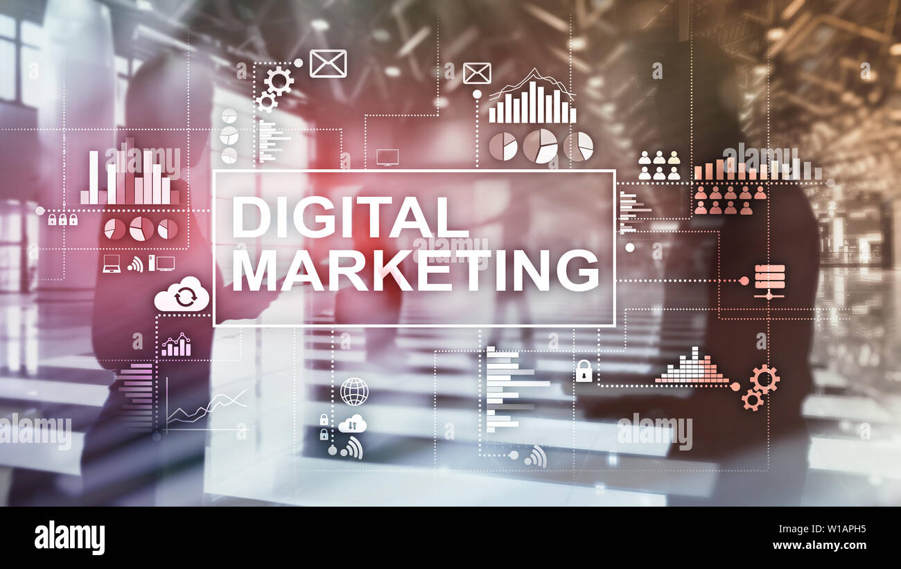 Digital marketing concept on double exposure background. Stock Photo