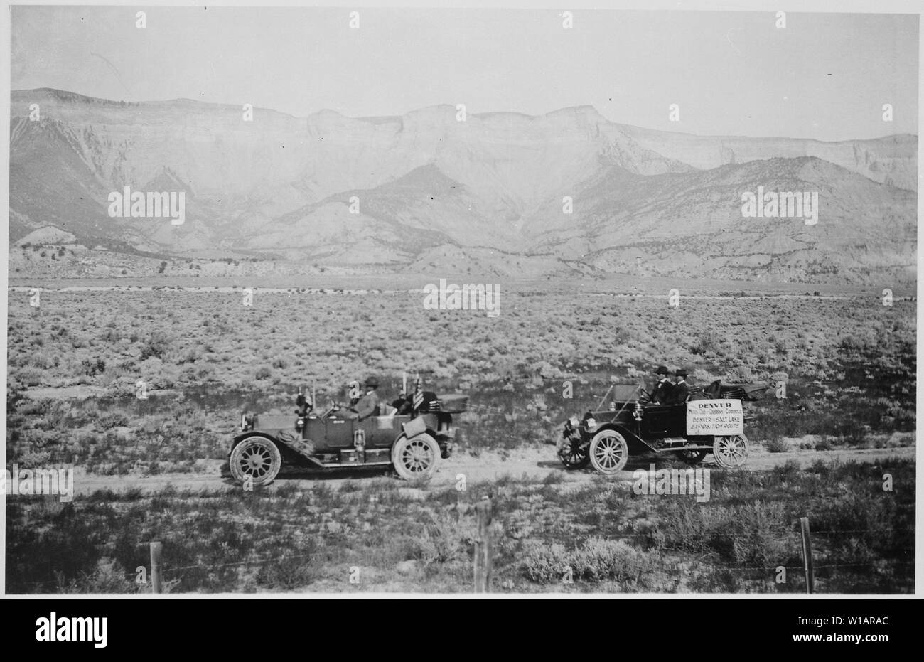 An AAA Good Roads Official on his transcontinental auto trip passes the only road sign in evidence along the dusty, desolate road near Glendive, Mont. By A. L. Westgard, July 1912; Photo by A. L. Westgard, 1912     A. L. Westgard  (1865–1921)     Alternative names  Anton L. Westgard  Description Norwegian-American photographer  Date of birth/death  1865 3 April 1921  Location of birth/death  Norway United States of America  Work location  Western United States  Authority control  : Q3595056    creator QS:P170,Q3595056 Stock Photo