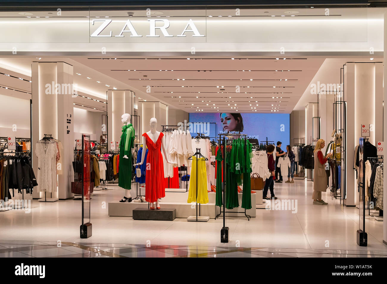 Varna, Bulgaria, March 17, 2019. Entrance to Zara store in the Grand Mall  shopping center. Bright and fashionable salesroom of Zara in Varna Bulgaria  Stock Photo - Alamy