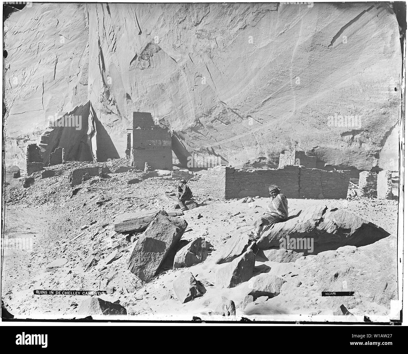 Archaeology of Southwestern U.S.: View of ruins on bottom land, Canyon Del Muerto, Canyon de Chelly, Arizona. Stock Photo