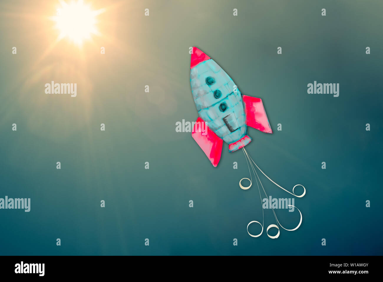 Business success and achievement concept, rocket metaphor moving up and