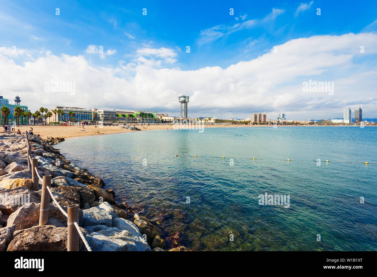 Playa de la Barceloneta city beach in the centre of Barcelona city ...