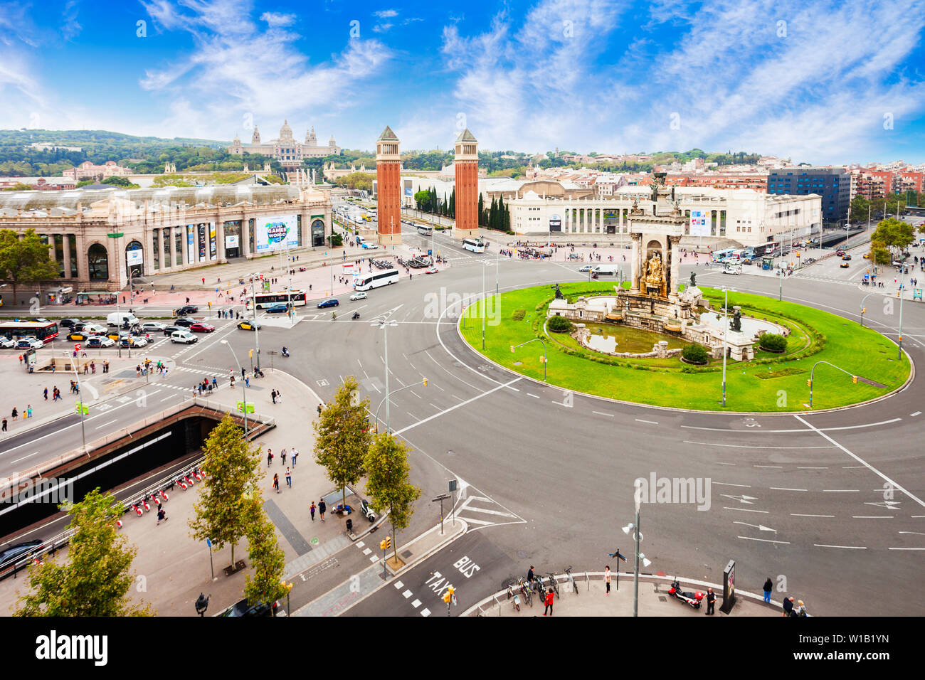 Placa Espanya or Plaza de Espana is one of the most important squares in Barcelona city in Catalonia region of Spain Stock Photo