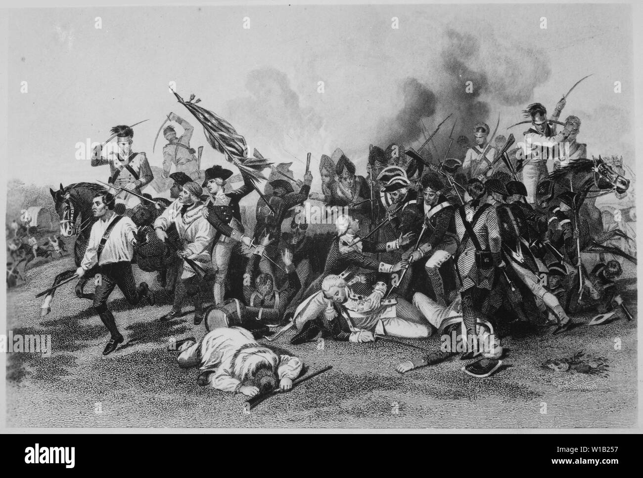 Battle of Camden-Death of De Kalb. August 1780. Copy of engraving after Alonzo Chappel., 1931 - 1932; General notes:  Use War and Conflict Number 41 when ordering a reproduction or requesting information about this image. Stock Photo