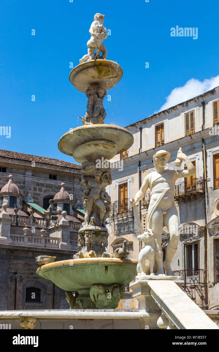 Details of Praetorian Fountain (Italian Fontana Pretoria) in Palermo