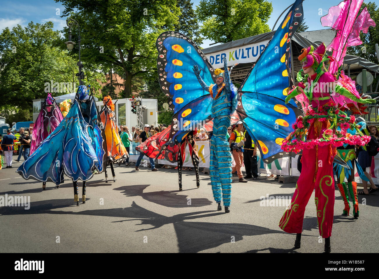 Berlin, Germany - June 9, 2019: Human butterfly on the Carnival of Cultures  Parade Karneval der Kulturen Umzug - a multicultural music festival in Kre  Stock Photo - Alamy
