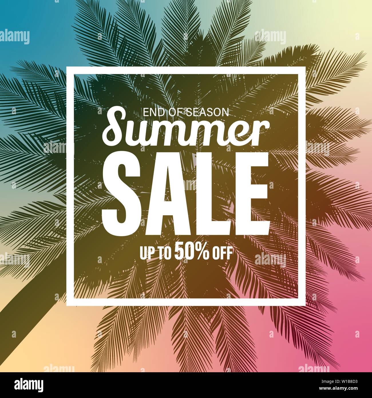 summer sale background with palm tree and typo Stock Vector